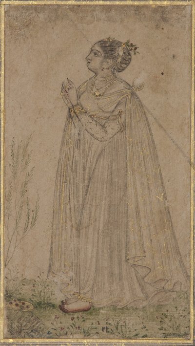 Księżniczka wielbi słońce, ok. 1600 (nieprzezroczysta toaleta i złoto na papierze) autorstwa Indian School