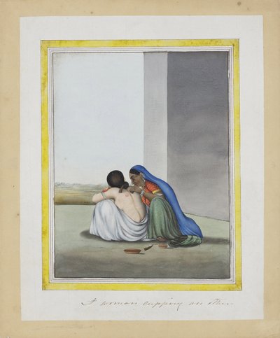 Kobieta trzymająca drugą, ok. 1815 (nieprzezroczysta toaleta na papierze) autorstwa Indian School