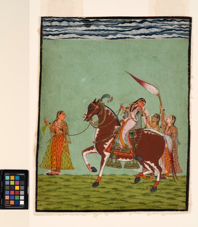 Kobieta na koniu z trzema towarzyszami, ok. 1735 (nieprzezroczysta akwarela na papierze) autorstwa Indian School