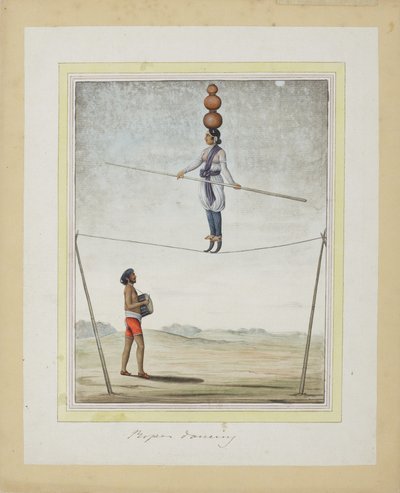 Akrobata na linie, poniżej perkusista, ok.1820 (nieprzezroczyste wc na papierze) autorstwa Indian School