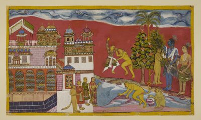 Dodaj 15296 (2) f.16r, Z powrotem na zewnątrz pałacu Kiskindha autorstwa Indian School