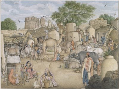 Dodaj Or.4057 Scena uliczna we wsi Raniya, ok. 1816-20 (akwarela i gwasz na papierze) autorstwa Indian School