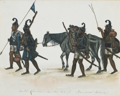 Akali Sikhowie w marcu, ok. 1850 (nieprzezroczysta akwarela na papierze) autorstwa Indian School
