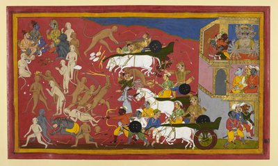 Akampana zostaje zabity przez Hanumāna; rada Rāmy planuje odwrót demonów autorstwa Indian School
