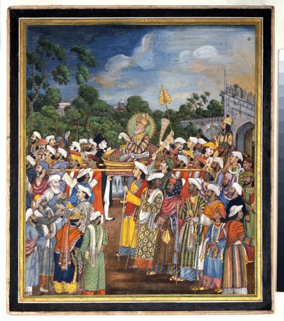 Akbar Shah II otrzymuje brytyjskiego rezydenta, ok. 1810 r autorstwa Indian School
