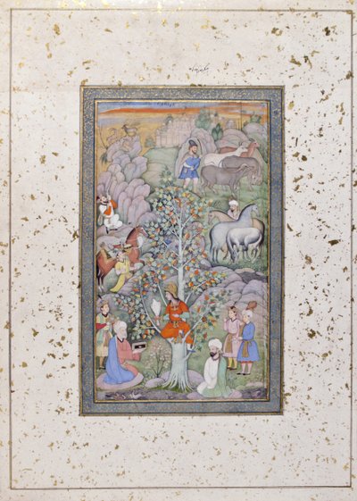 Alexander przesłuchuje filozofa, lekarza i kielich, ok. 1610 (nieprzezroczysta toaleta i złoto na papierze) autorstwa Indian School