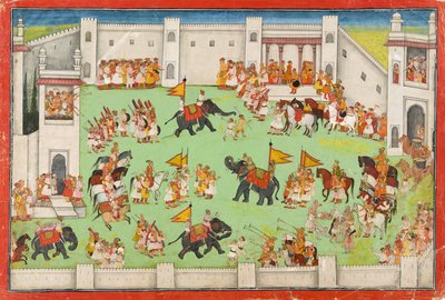 Przybycie pana młodego do pałacu, folio z Ramajany, ok. 1640-1650 autorstwa Indian School