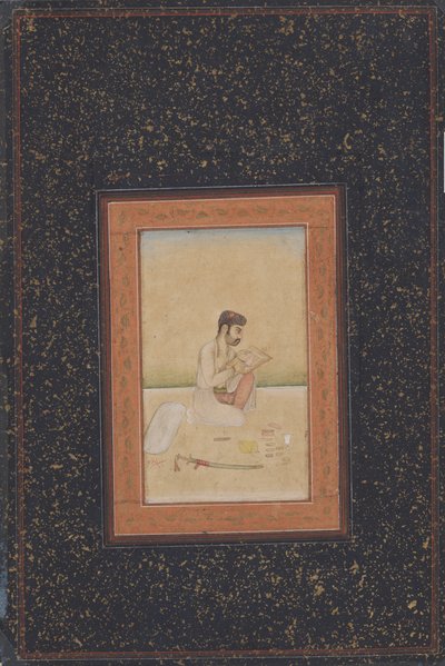 Behzad malarz w okularach (atrament, kolor i złoto na papierze) autorstwa Indian School