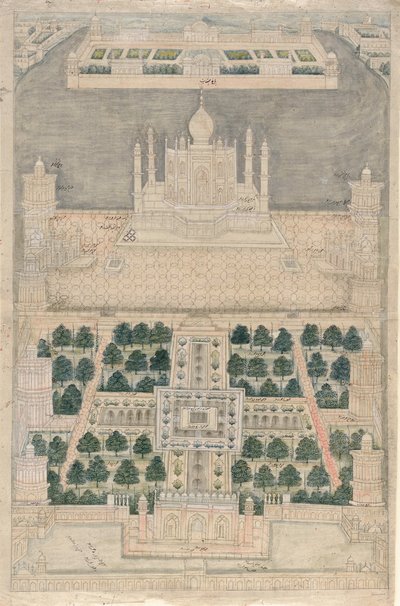 Widok z lotu ptaka na Tadż Mahal w Agrze, 1790-1810 autorstwa Indian School