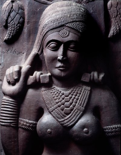 Buddyzm: „Sudarsana Yakshini” szczegół stupy Bharhut (Barhut, Barouth) Płaskorzeźba z czarnego kamienia, II wpne (II wpne) - Kalkuta, muzeum indyjskie autorstwa Indian School
