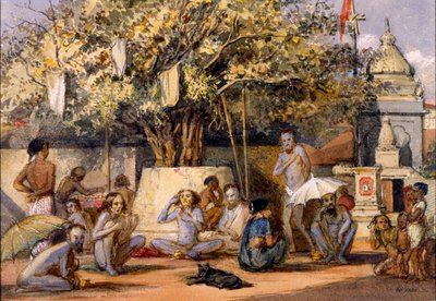 Byragis, hinduscy żebracy religijni przygotowujący się do festiwalu, Beach Candy, Bombay autorstwa Indian School