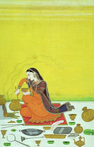 CBL In 11B.30 Pani przygotowuje posiłek, miniatura z serii Bhagavata Purana, Kangra, ok. 1810 autorstwa Indian School