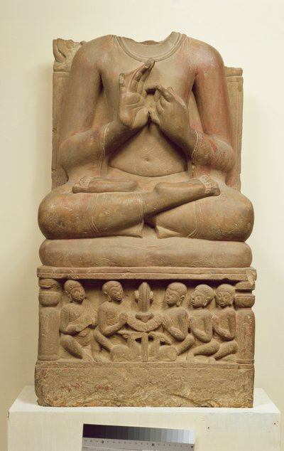 Rzeźba Buddy w postawie głoszenia kazania, Sarnath, Uttar Pradesh, V wiek (piaskowiec) autorstwa Indian School