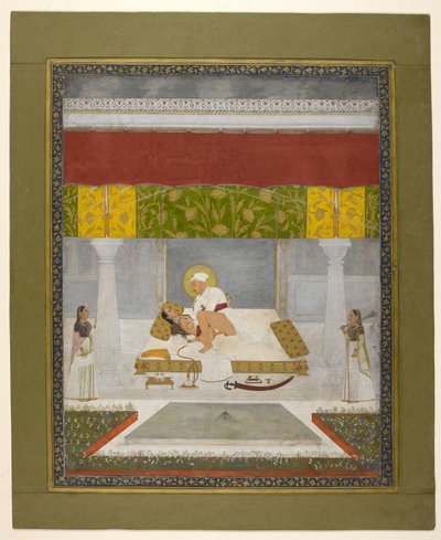 Chitarman II (Kalyan Das), Muhammad Shah Making Love, ok. 1735 (gwasz na papierze) autorstwa Indian School