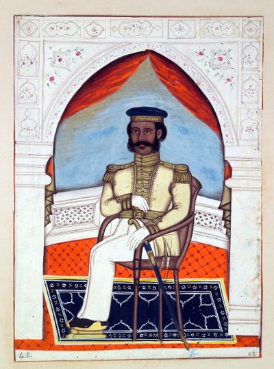 Pułkownik Dhunkal Singh, z Królestwa Pendżabu, jego władcy i wodzowie, tom II, tom 30 studiów akwarelowych niezidentyfikowanego indyjskiego artysty, ok. 1840 (wc na papierze) d autorstwa Indian School