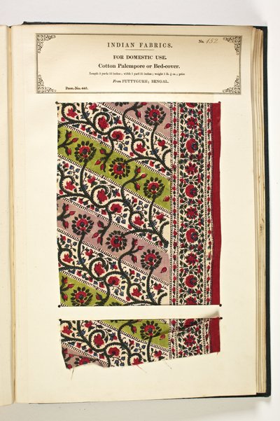 Cotton Palempore lub narzuta na łóżko, Fatehgarh, Uttar Pradesh, Indie, do użytku domowego, nr 152 z „The Collection of the Textile Manufacturers of India”, autorstwa Johna Forbesa Watsona, opublikowanej w 1866 r. autorstwa Indian School