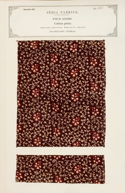 Próbka wydruku bawełnianego z Bellary in Madras, z The Collection of the Textile Manufacturers of India, Johna Forbesa Watsona, opublikowana w 1866 roku autorstwa Indian School