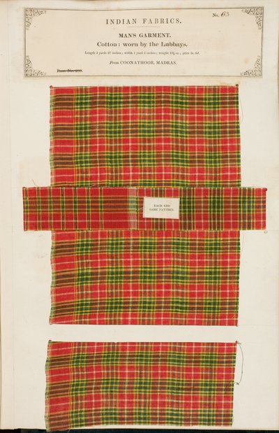 Próbka bawełny z Coonathoor w Madrasie, z The Collection of the Textile Manufacturers of India, Johna Forbesa Watsona, opublikowana w 1866 autorstwa Indian School