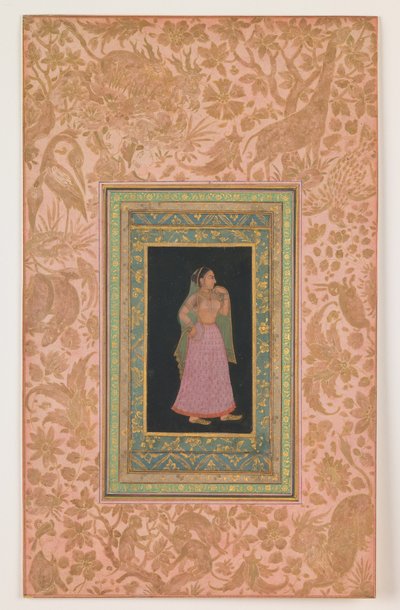 Dama dworu, dynastia Mogołów, panowanie Aurangzeba, ok. 1660-1700 (tusz i akwarela na papierze) autorstwa Indian School