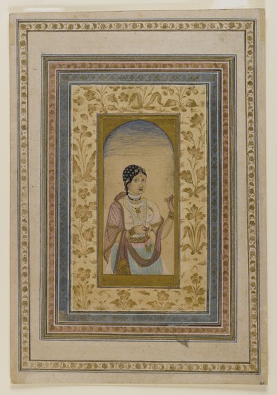 Kurtyzana w oknie, XVIII w. (farby wc, złoto i tusz na papierze) autorstwa Indian School