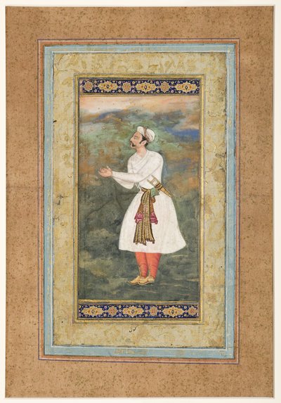 Courtier Standing in a Attitude of Great Respect, c.1575 (nieprzezroczysta toaleta i złoto na papierze) autorstwa Indian School