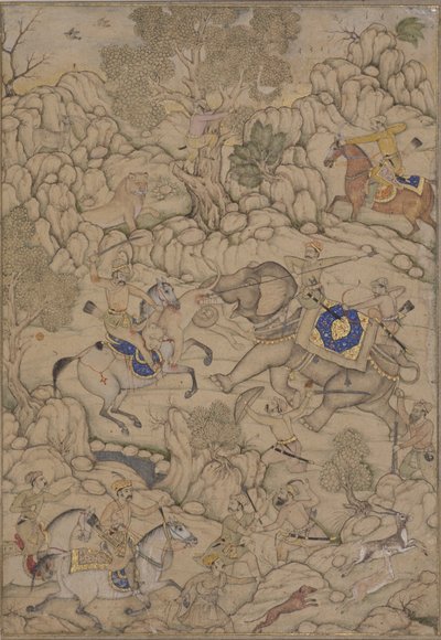 Danger in a Lion Hunt, ok. 1600 (nieprzezroczysta toaleta na papierze) autorstwa Indian School