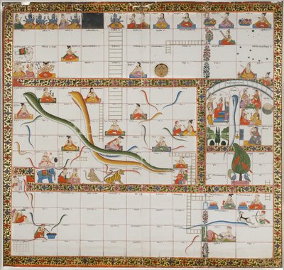 Projekt gry "Węże i drabiny", 1800 (gwasz na papierze, oprawiony w płótno) autorstwa Indian School