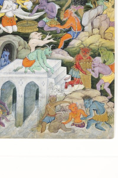 Fragment obrazu Demony w dzikim krajobrazie, ok. 1600 (nieprzezroczysta toaleta i złoto na papierze) autorstwa Indian School