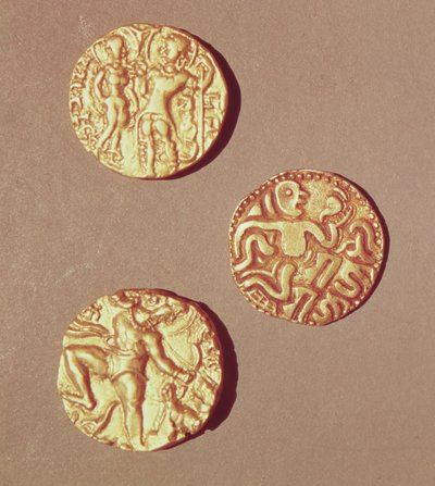 Dinary Kumargupta I (425-454) Chandragupta I (320-335) i Sri Rajray (złoto) autorstwa Indian School