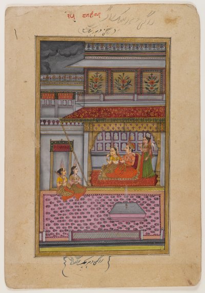 Dipaka Raga, strona z rozproszonej serii Ragamala, ok. 1800 (wc i złoto na papierze) autorstwa Indian School