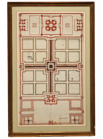 Wczesny schematyczny plan ogrodów Taj Mahal, Agra, Północne Indie, ok. 1805 autorstwa Indian School
