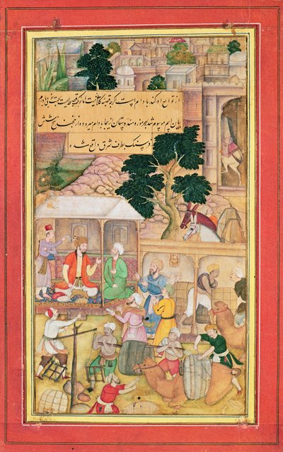 Cesarz Babur (r.1526-30) w rozmowie ze starcem, XV-XVII w. autorstwa Indian School