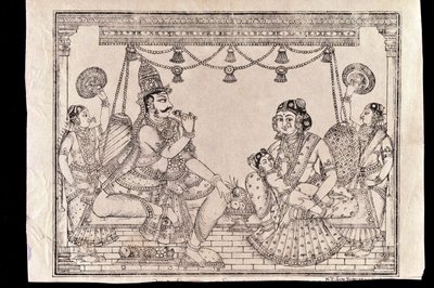 Scena rodzinna (drewnodruk) autorstwa Indian School