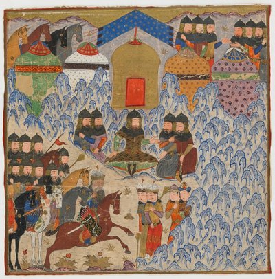 Folio z Shahnama (Księgi Królów) Firdawsiego (zm. 1020); Obóz Rustam, prawdopodobnie Indie, ok. 1425-50 (nieprzezroczysta akwarela i złoto na papierze) autorstwa Indian School