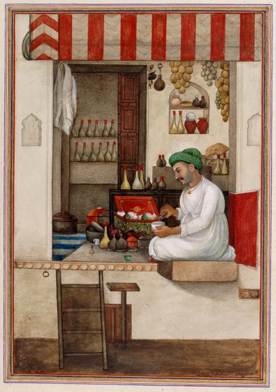 „Gandhi”, kasta perfumiarzy lub aptekarzy, z „Tashrih al-aqvam” autorstwa Indian School