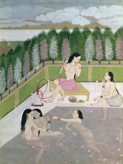Kąpiel dziewcząt, styl Pahari, Szkoła Kangra, Himachal Pradesh, XVIII w. autorstwa Indian School