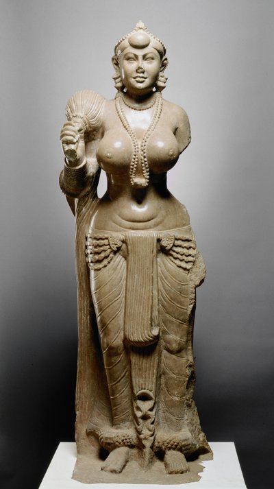 Bogini z Fly Whisk, kultura Didarganj Patna, 300 pne (polerowany piaskowiec) autorstwa Indian School
