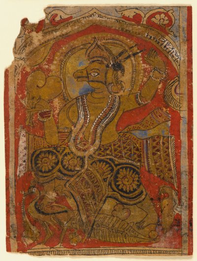 Harinegameshin niosący zarodek, fragment liścia z rozproszonej Kalpasutry (wc i złoto na papierze) autorstwa Indian School