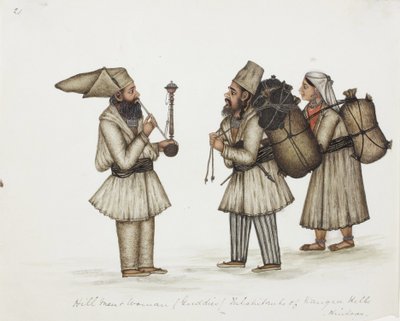Hill Men and Woman (Guddies) Mieszkańcy Kangra Hills Hindusi, ok. 1840 r. (nieprzezroczysta toaleta na papierze) autorstwa Indian School