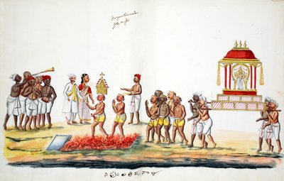 Hinduska ceremonia chodzenia po ogniu (wc na papierze) autorstwa Indian School