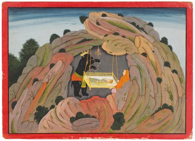 Ilustracja do Bhagavata Purany: Jambavan daje swojej córce klejnot Symantaki, ok. 1760-65 autorstwa Indian School
