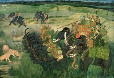 W. 11A.28 Aurangzib polujące na lwy, ok. 1670–80 autorstwa Indian School
