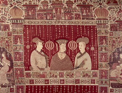Hinduska z europejskimi kupcami, region Madras, Ahmedabad (bawełna malowana) autorstwa Indian School