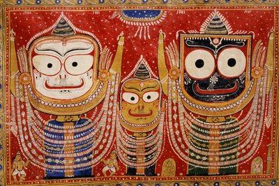 Jagannath, namalowany na ścianie domu (malarstwo ścienne) autorstwa Indian School
