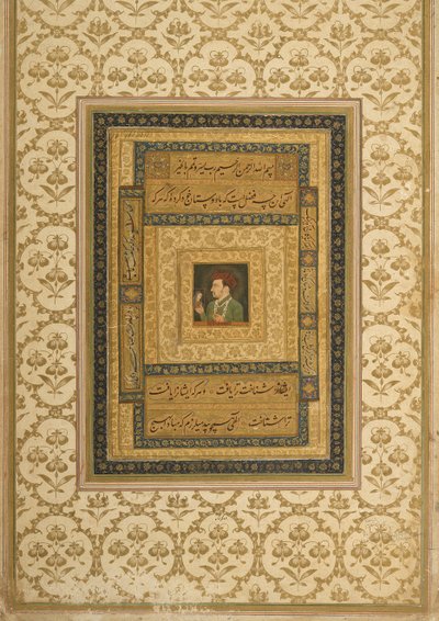 Jahangir trzymający obraz Madonny z inskrypcją perską: Jahangir Shah, Moghul, 1620 autorstwa Indian School