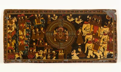 Jain Book Cover (nieprzezroczysty akwarelowy i metaliczny pigment na papierze z powłoką lakierniczą) (patrz 423291 dla verso) autorstwa Indian School