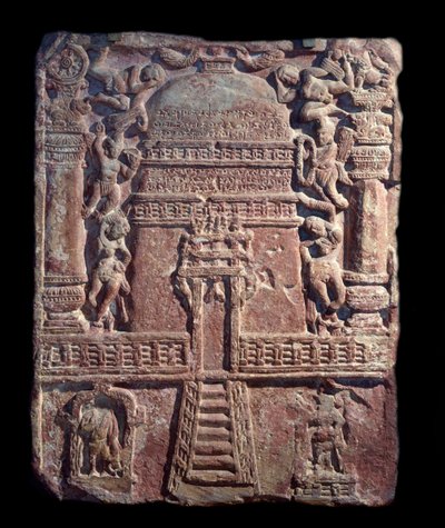Jain tablica z hołdem ułożonym przez Vasu, córkę kurtyzany Lavana Sobhika (relief z czerwonego piaskowca, Imperium Kushan) autorstwa Indian School