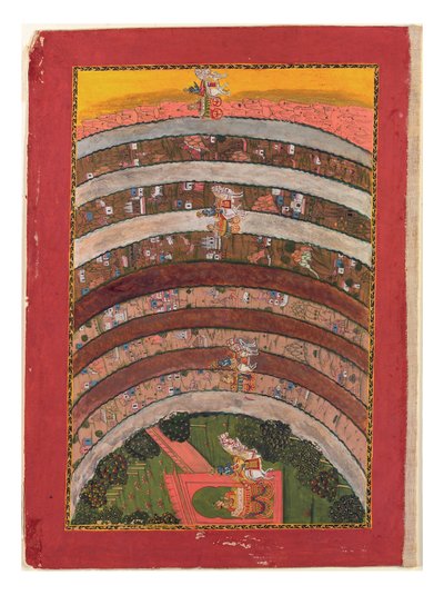 Podróż przez nieznane ziemie, z Podróży Kryszny w jego rydwanie, ok. 1750 (nieprzezroczysta toaleta, złoto i srebro na papierze) autorstwa Indian School