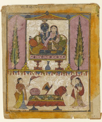 Lakshmi Naryana, frontyspis z Tula Ram Bhagavata Purana (nieprzezroczysta toaleta, złoto i srebro na papierze) autorstwa Indian School