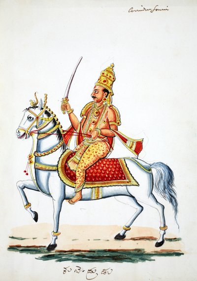 Lord Kalki na koniu Devadatta z mieczem w ręku (wc na papierze) autorstwa Indian School